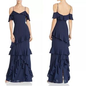 Wayf Navy Blue Layered Ruffle Maxi Dress